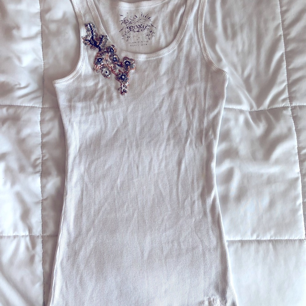 Sequin and beaded white tank